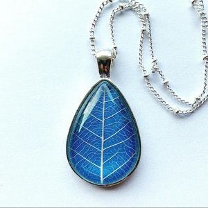 Beautiful Blue and Silver Pressed Leaf Necklace